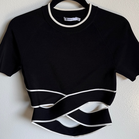 T by Alexander Wang Tops - T by Alexander Wang Crisscross Knit Crop Top, Black White, Large, Criss Cross